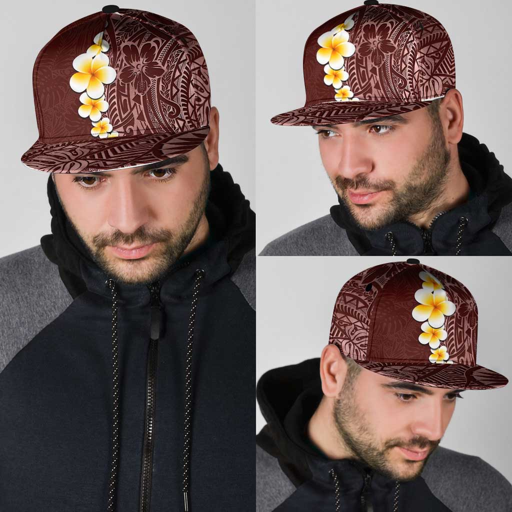 Oxblood Tropical Plumeria With Galaxy Polynesian Art Snapback Cap - Polynesian Pride
