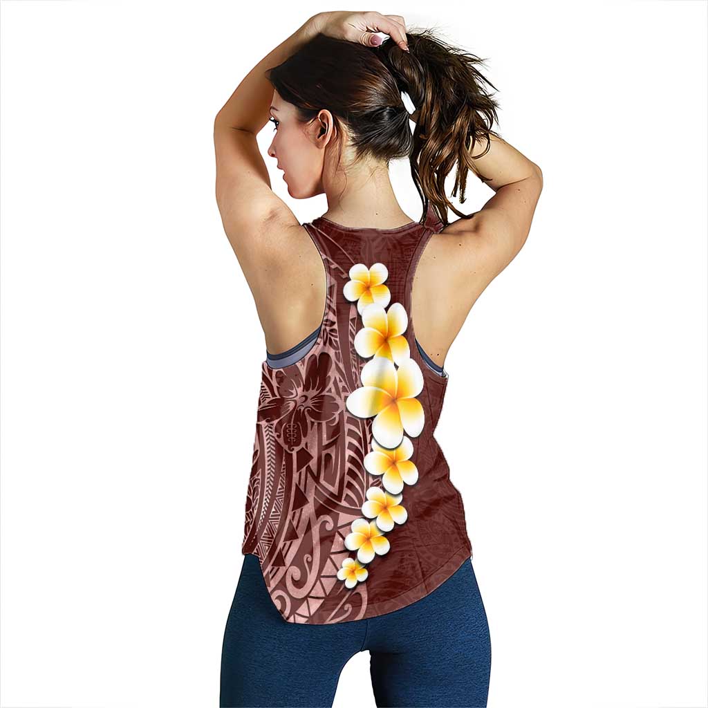 Oxblood Tropical Plumeria With Galaxy Polynesian Art Women Racerback Tank - Polynesian Pride
