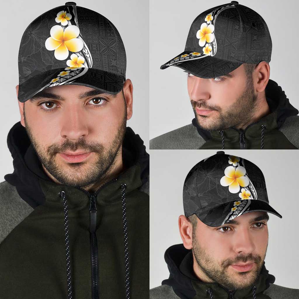 Pacific Hibiscus and Plumeria Tapa Pattern Classic Cap Black Color LT03