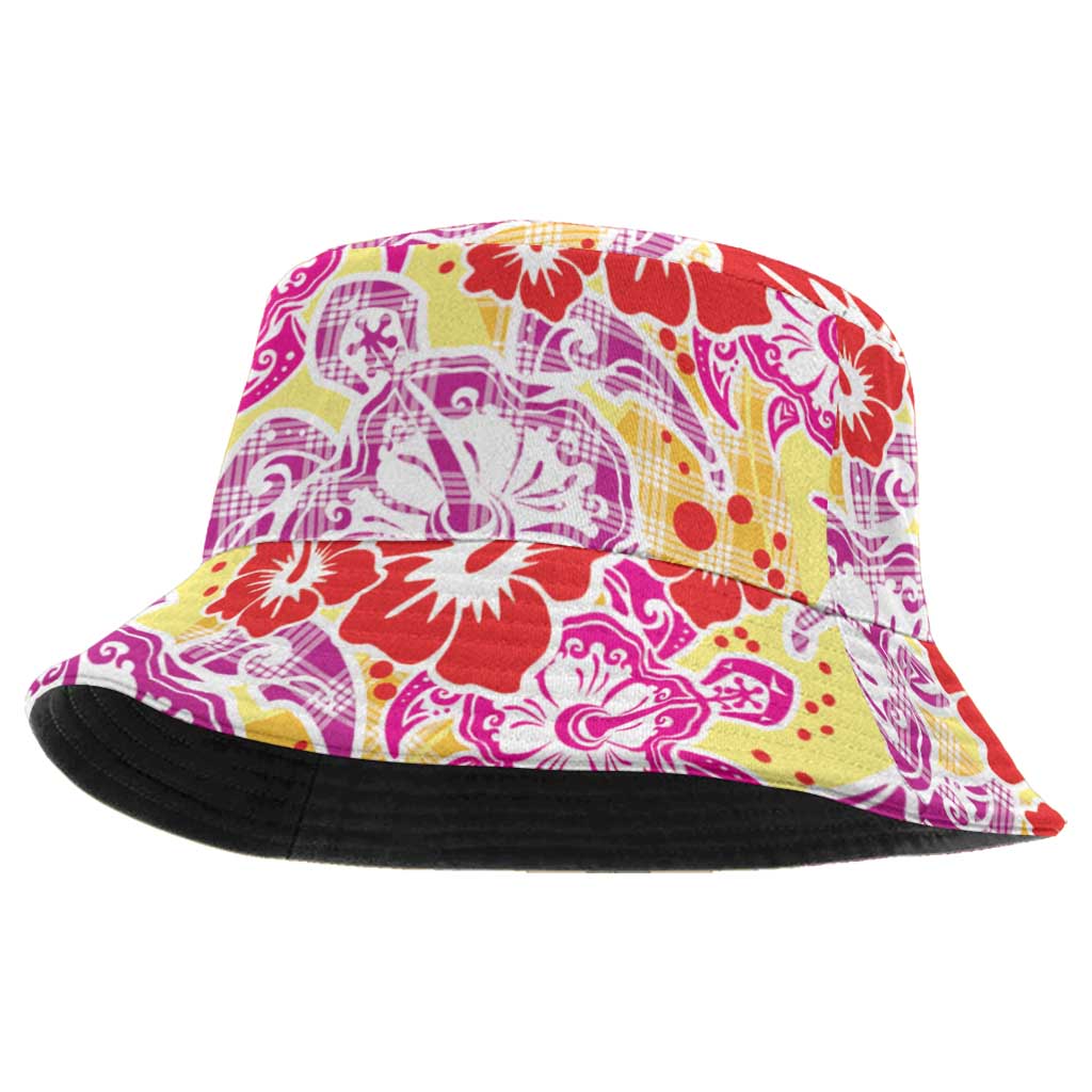 Palaka with Honu and Hibiscus Bucket Hat Hawaiian Heritage Spirit - Polynesian Pride