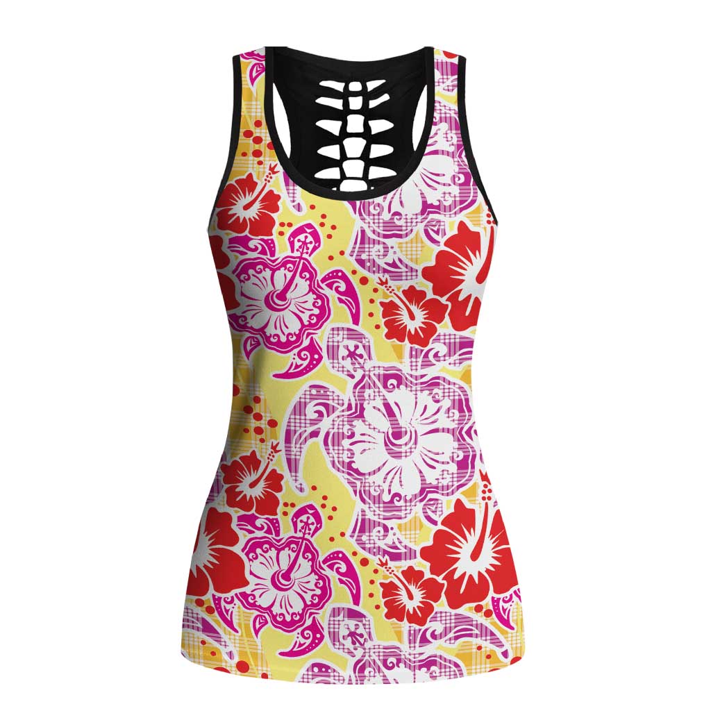 Palaka with Honu and Hibiscus Hollow Tank Top Hawaiian Heritage Spirit - Polynesian Pride