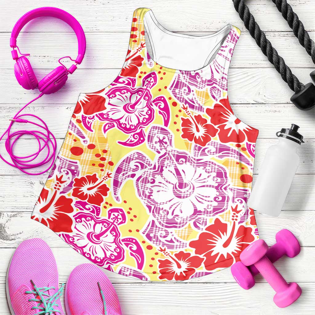 Palaka with Honu and Hibiscus Women Racerback Tank Hawaiian Heritage Spirit - Polynesian Pride