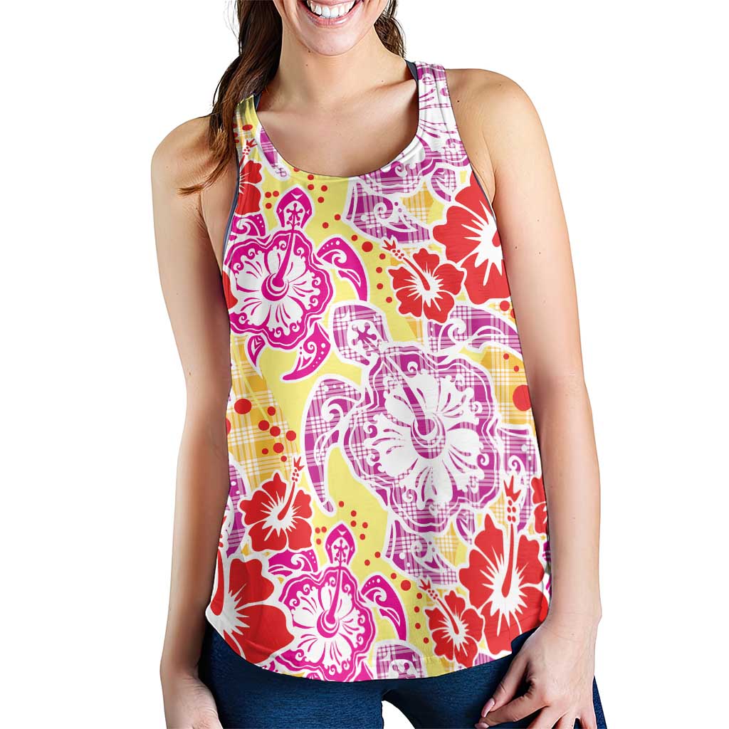 Palaka with Honu and Hibiscus Women Racerback Tank Hawaiian Heritage Spirit - Polynesian Pride