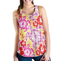 Palaka with Honu and Hibiscus Women Racerback Tank Hawaiian Heritage Spirit - Polynesian Pride