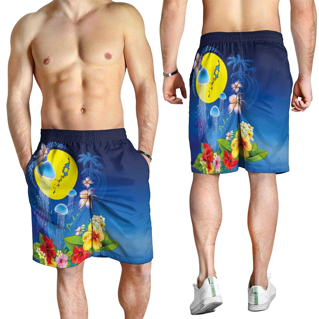 Palau Jellyfish Shorts for Men Ocean Heritage Tropical Plants - Polynesian Pride
