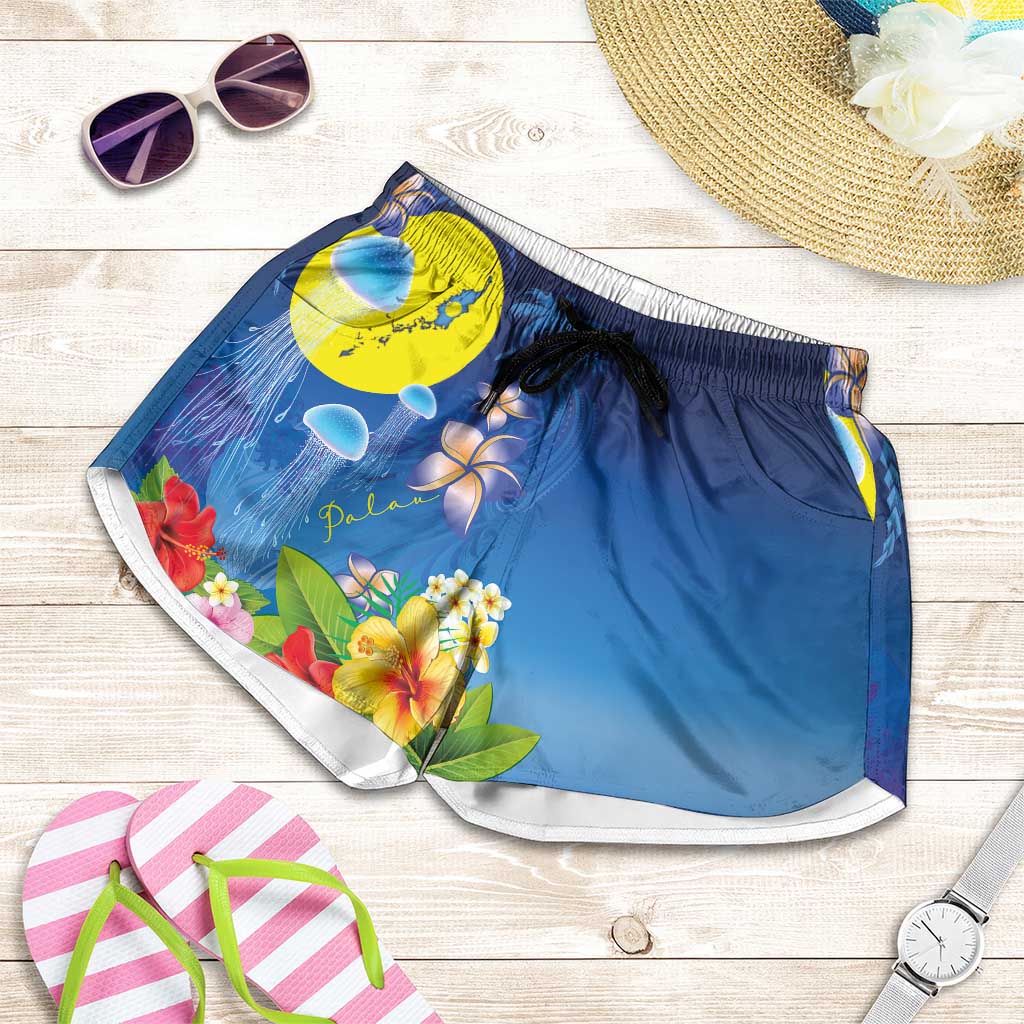 Palau Jellyfish Shorts for Women Ocean Heritage Tropical Plants - Polynesian Pride