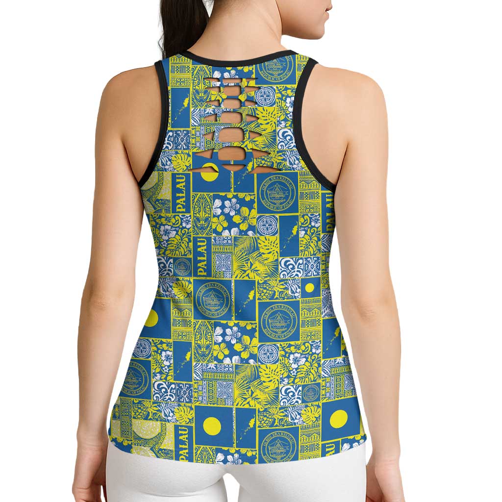 Palau Ungil Kurismas Hollow Tank Top Pacific Patchwork Xmas Vibes - Polynesian Pride