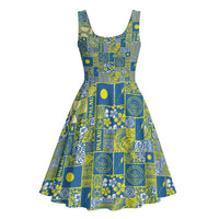 Palau Ungil Kurismas Midi Dress Pacific Patchwork Xmas Vibes - Polynesian Pride