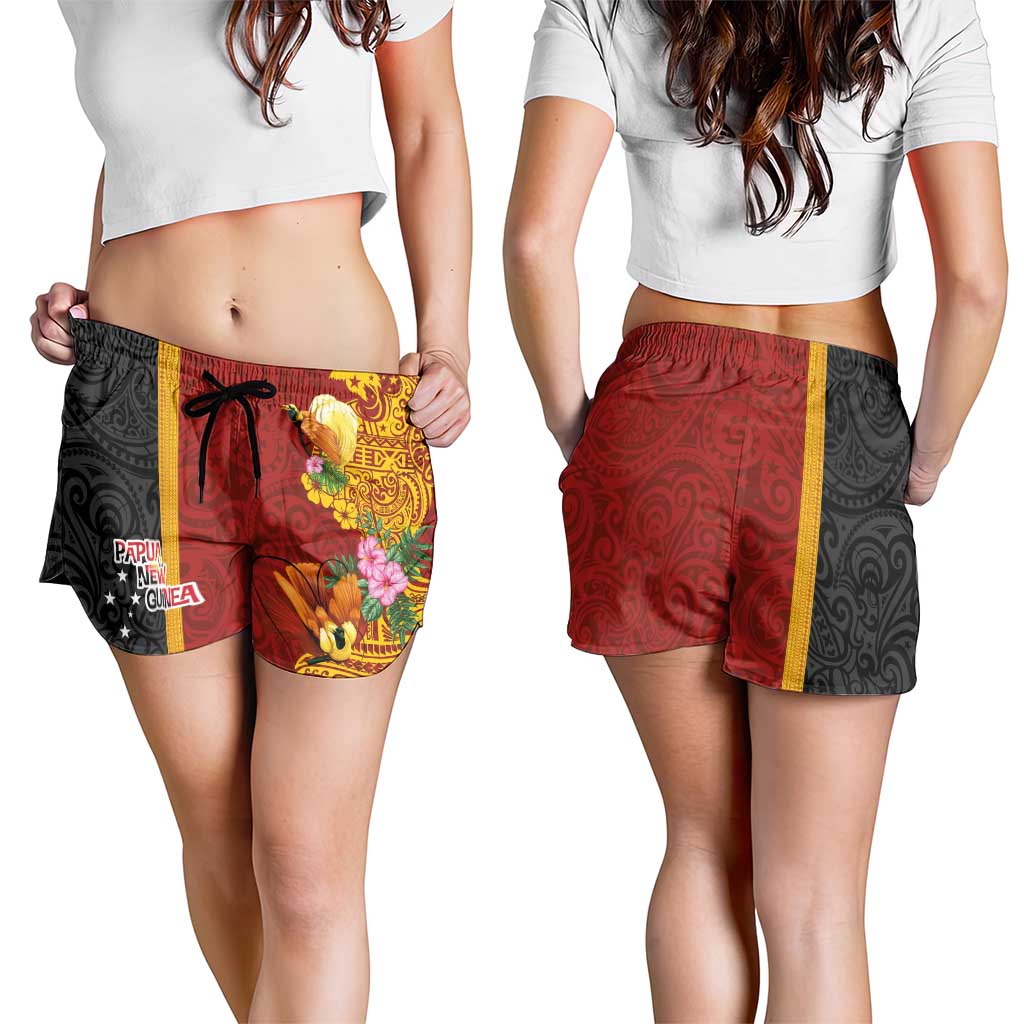 Papua New Guinea Shorts for Women Birds-of-Paradise Melanesian Tattoos Tropical Plants