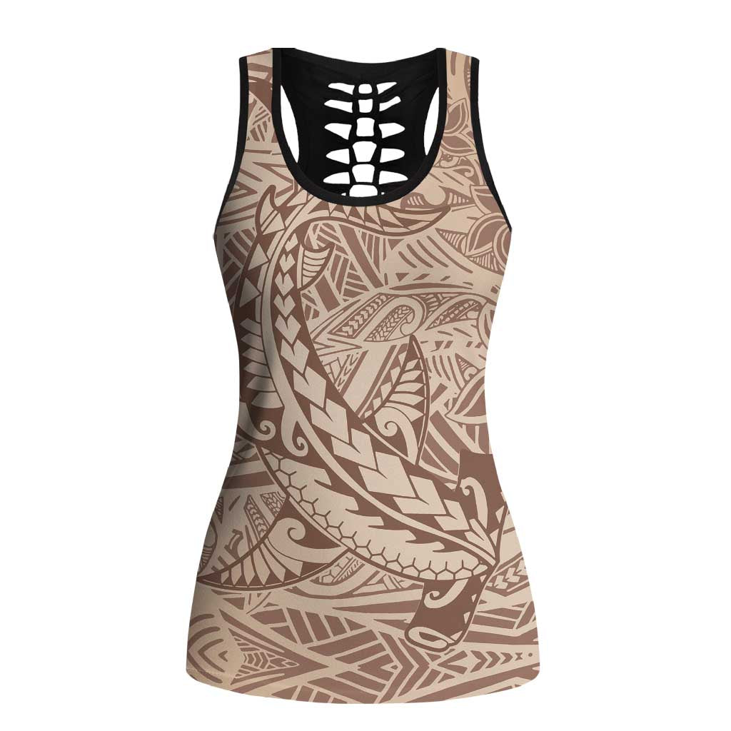 Pastel Brown Gradient Polynesia Hollow Tank Top Hawaiian Tribal Hammerhead Shark Tattoo - Polynesian Pride