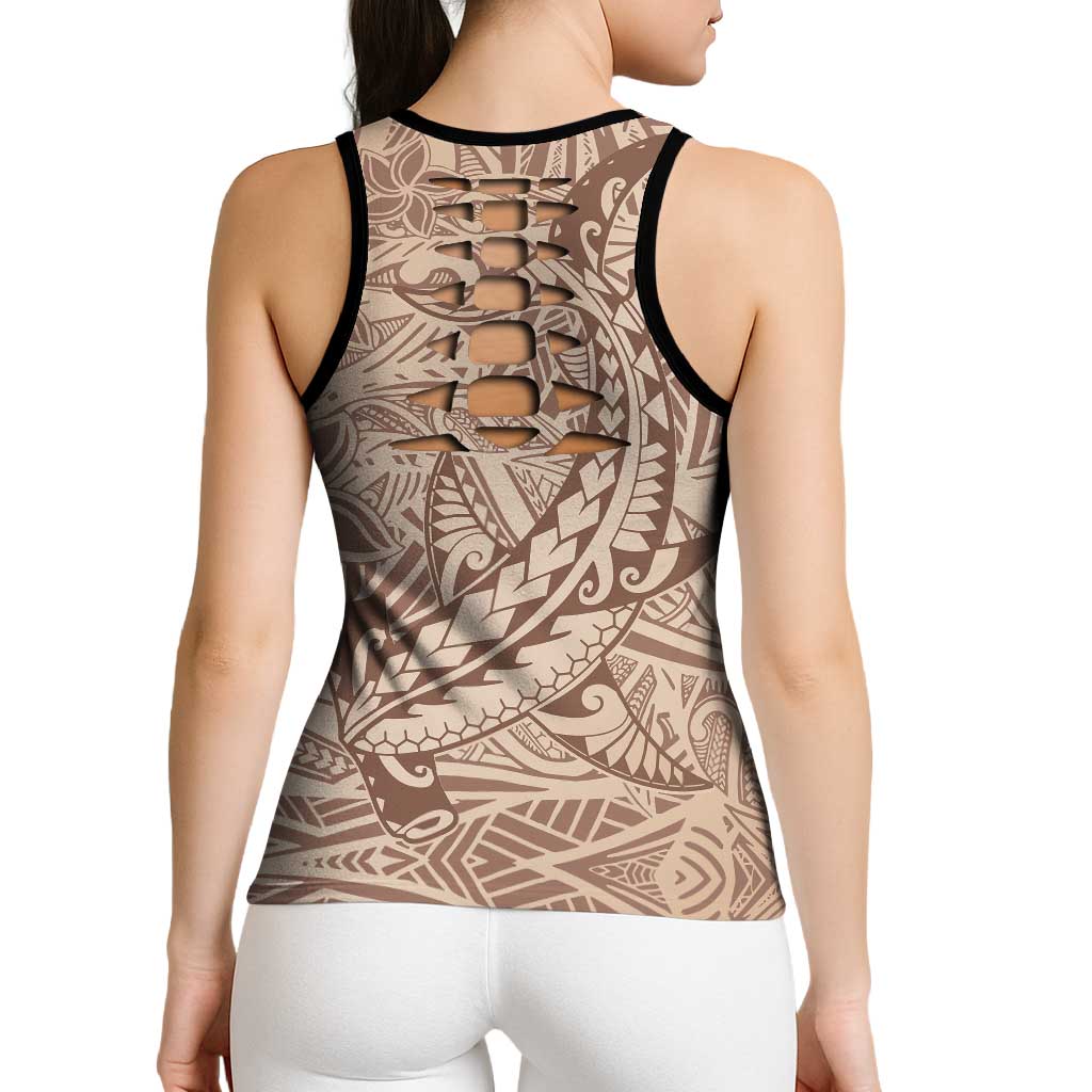 Pastel Brown Gradient Polynesia Hollow Tank Top Hawaiian Tribal Hammerhead Shark Tattoo LT14 - Polynesian Pride