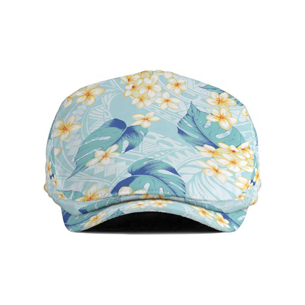 Pastel Cyan Tropical Hawaii Jeff Hat Seamless Monstera Plumeria Hawaiian Pattern - Polynesian Pride