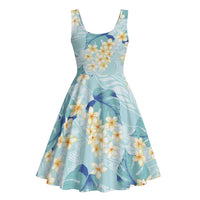 Pastel Cyan Tropical Hawaii Midi Dress Seamless Monstera Plumeria Hawaiian Pattern - Polynesian Pride