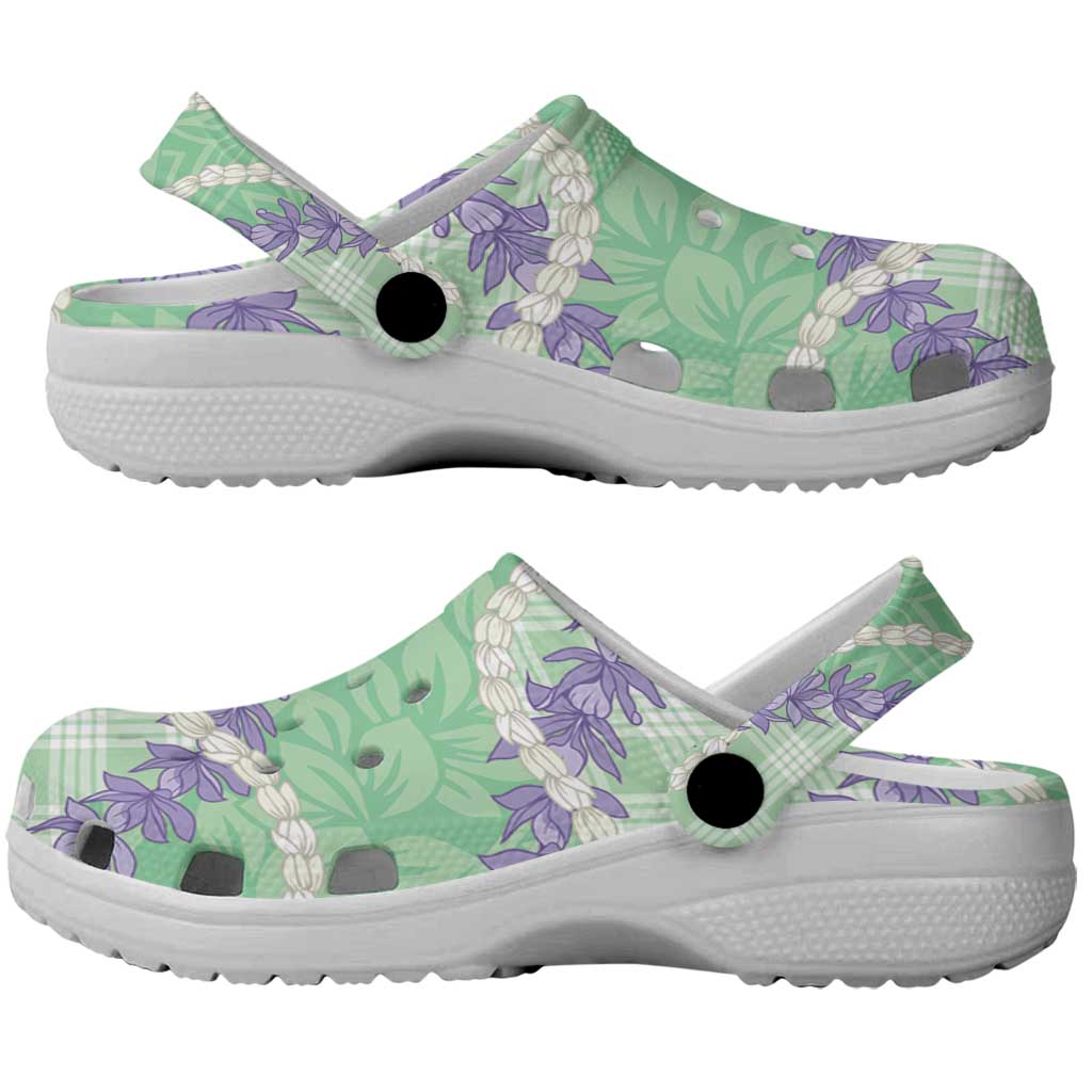 Pastel Green Hawaii Palaka Honohono Pikake Clogs Shoes Hawaiian Orchid Lei Polynesian Pattern - Polynesian Pride