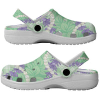 Pastel Green Hawaii Palaka Honohono Pikake Clogs Shoes Hawaiian Orchid Lei Polynesian Pattern - Polynesian Pride