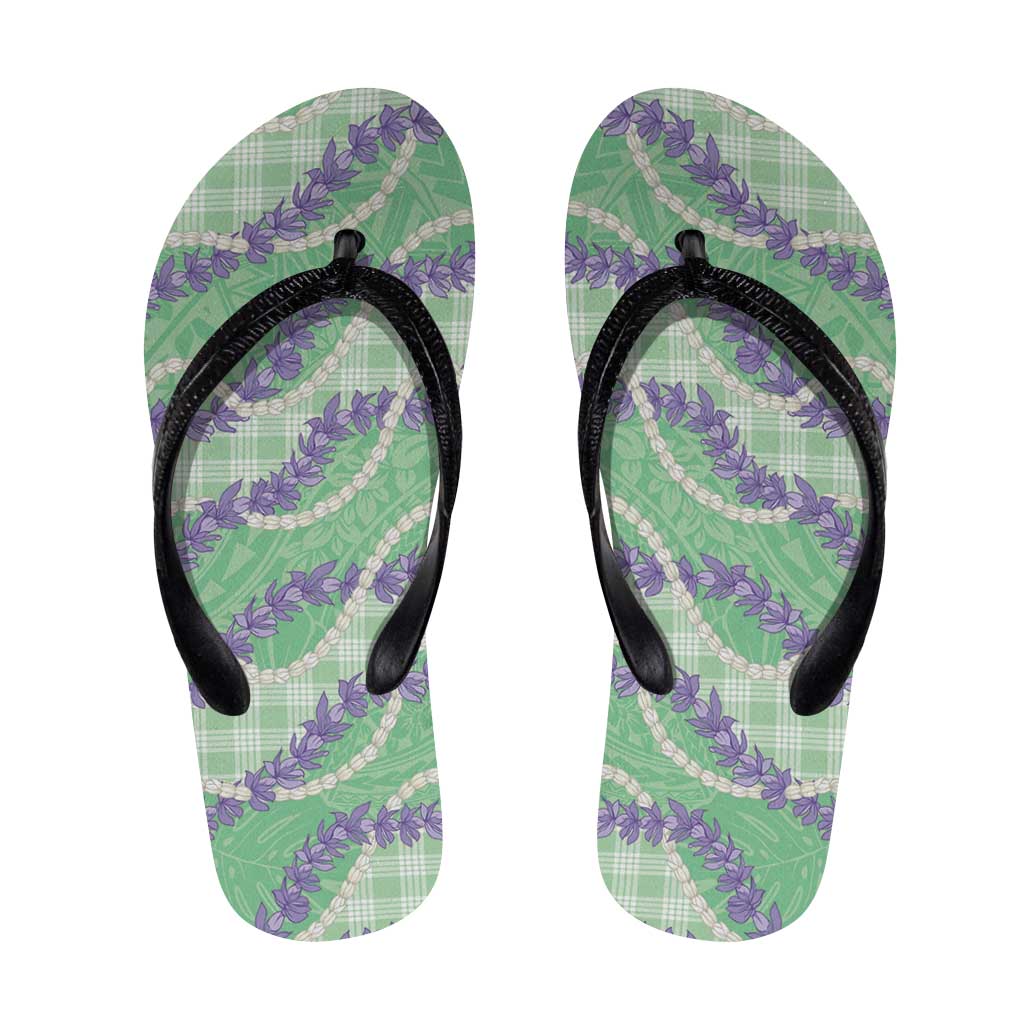 Pastel Green Hawaii Palaka Honohono Pikake Flip Flops Hawaiian Orchid Lei Polynesian Pattern - Polynesian Pride