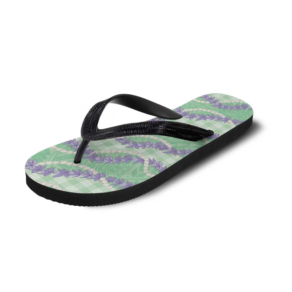 Pastel Green Hawaii Palaka Honohono Pikake Flip Flops Hawaiian Orchid Lei Polynesian Pattern - Polynesian Pride