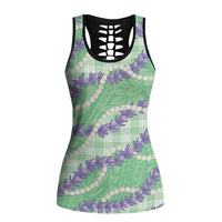 Pastel Green Hawaii Palaka Honohono Pikake Hollow Tank Top Hawaiian Orchid Lei Polynesian Pattern - Polynesian Pride