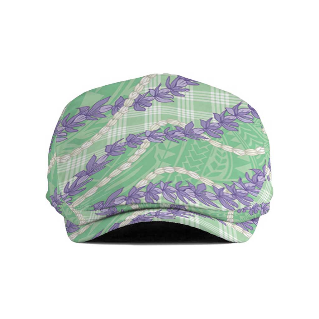Pastel Green Hawaii Palaka Honohono Pikake Jeff Hat Hawaiian Orchid Lei Polynesian Pattern - Polynesian Pride