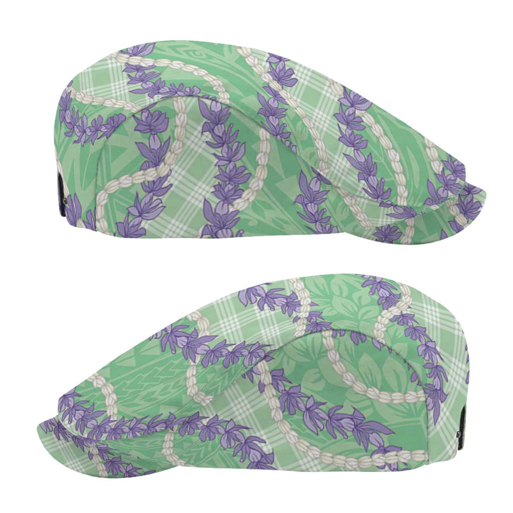 Pastel Green Hawaii Palaka Honohono Pikake Jeff Hat Hawaiian Orchid Lei Polynesian Pattern - Polynesian Pride