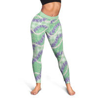 Pastel Green Hawaii Palaka Honohono Pikake Leggings Hawaiian Orchid Lei Polynesian Pattern - Polynesian Pride