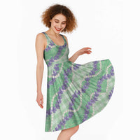 Pastel Green Hawaii Palaka Honohono Pikake Midi Dress Hawaiian Orchid Lei Polynesian Pattern - Polynesian Pride