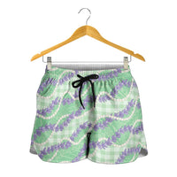 Pastel Green Hawaii Palaka Honohono Pikake Shorts for Women Hawaiian Orchid Lei Polynesian Pattern - Polynesian Pride