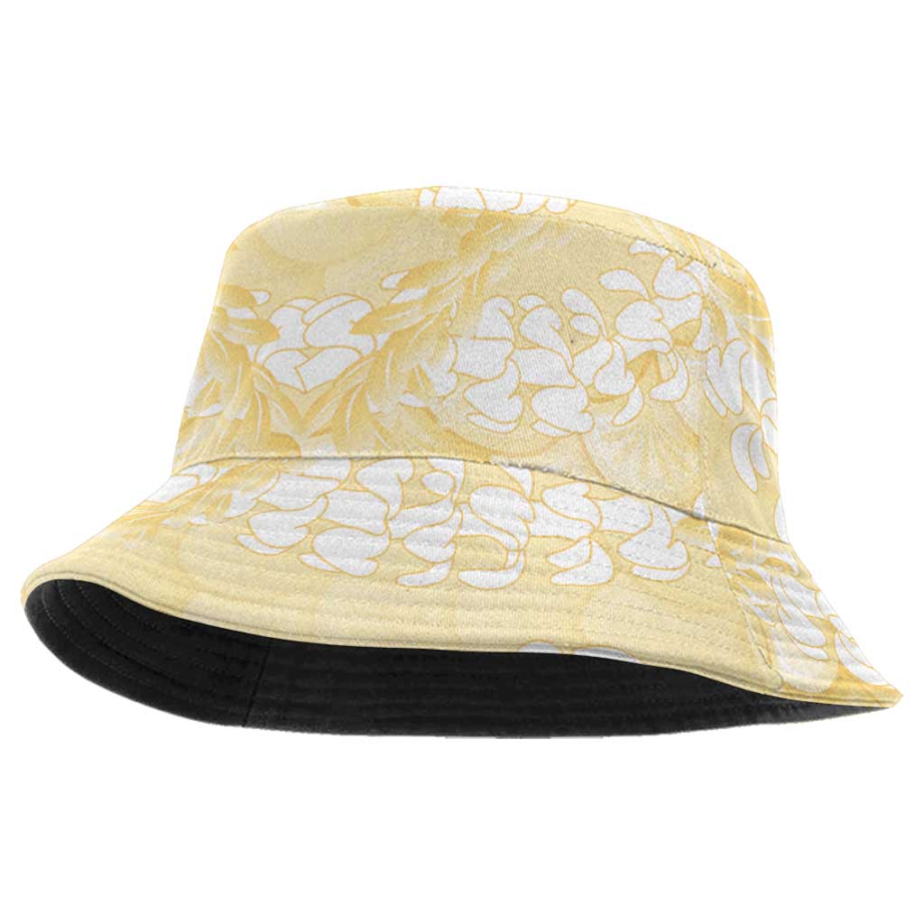 Pastel Yellow Mermaid Puakenikeni Maile Lei Bucket Hat
