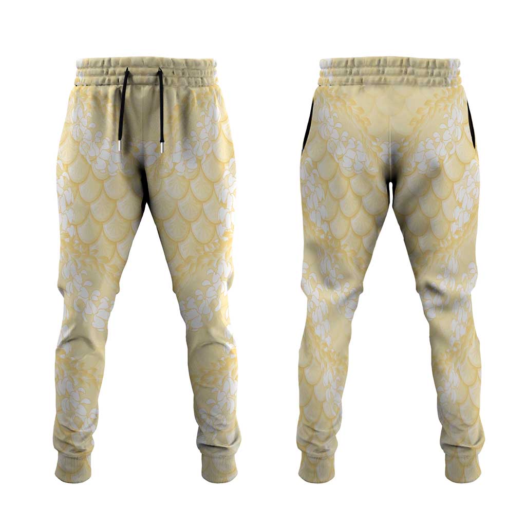 Pastel Yellow Mermaid Puakenikeni Maile Lei Jogger Pants