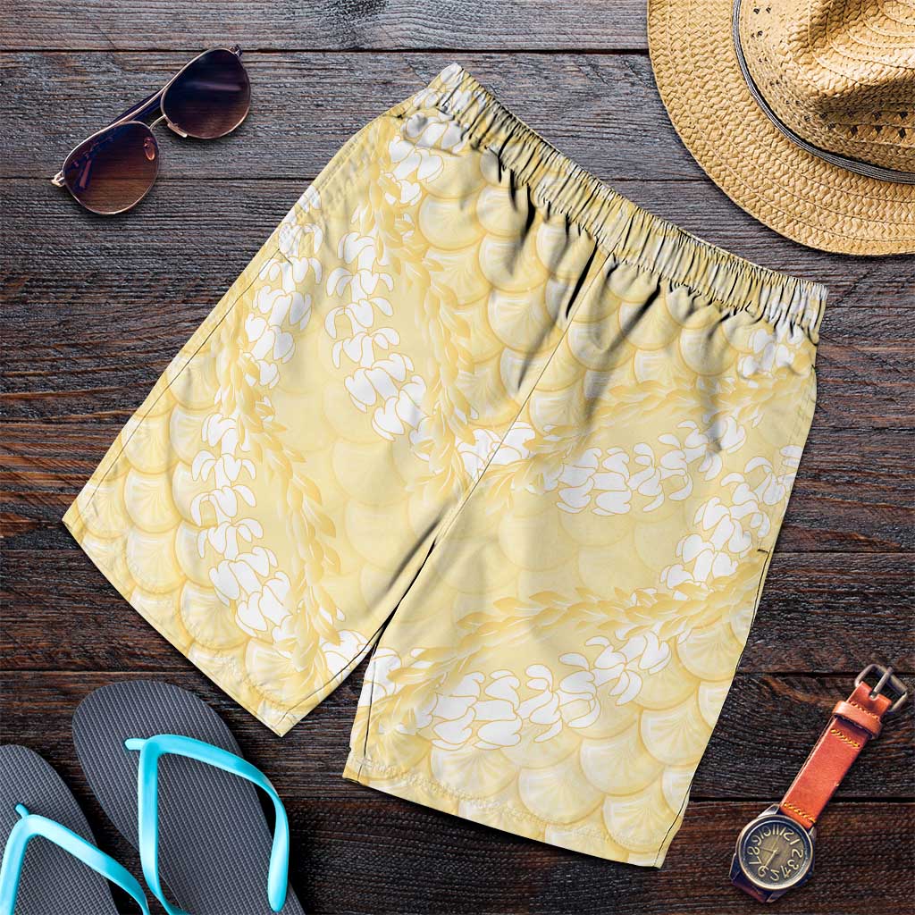 Pastel Yellow Mermaid Puakenikeni Maile Lei Shorts for Men