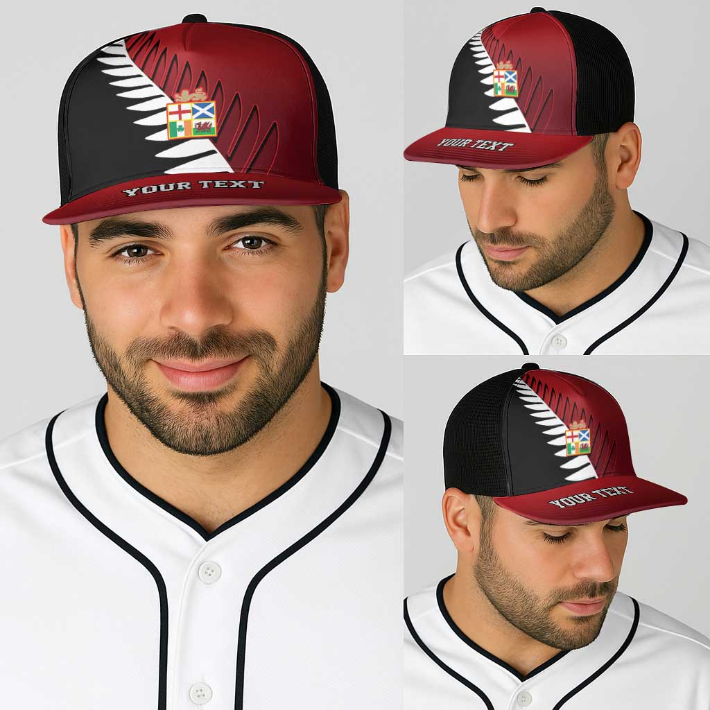 Personalised British Lions New Zealand Baseball Net Cap Half Black Fern - Polynesian Pride