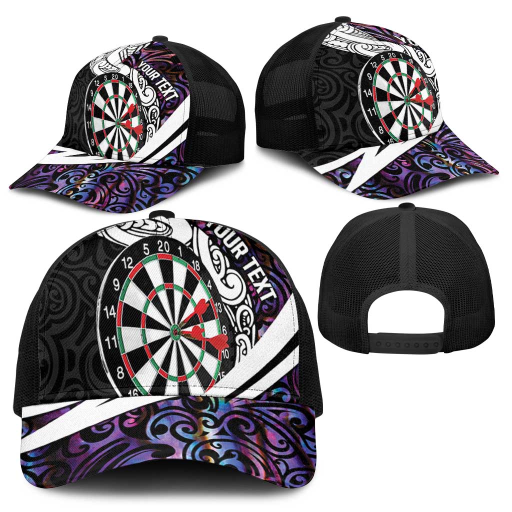 Personalized NZ Darts Baseball Net Cap Paua Shell Maori Koru Whakairo - Purple - Polynesian Pride
