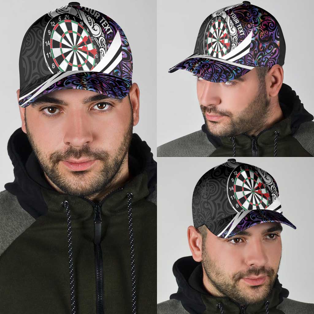 Personalized NZ Darts Classic Cap Paua Shell Maori Koru Whakairo - Purple LT07