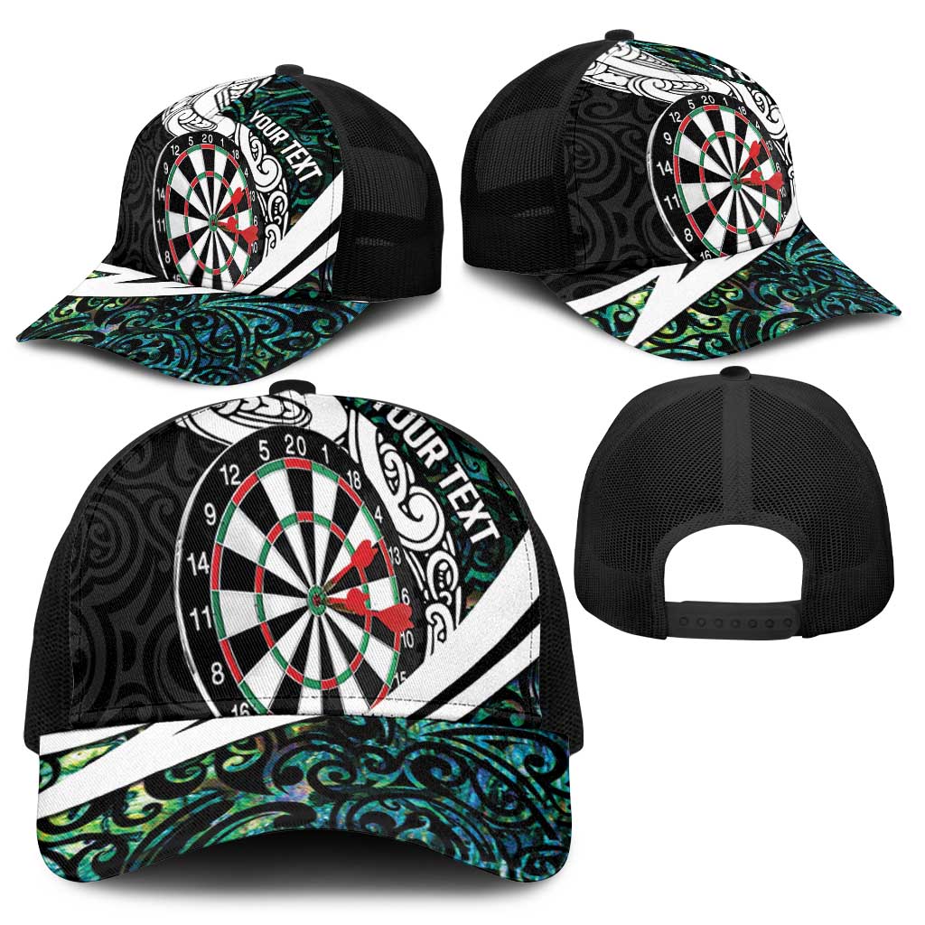Personalized NZ Darts Mesh Trucker Cap Paua Shell Maori Koru Whakairo - Polynesian Pride