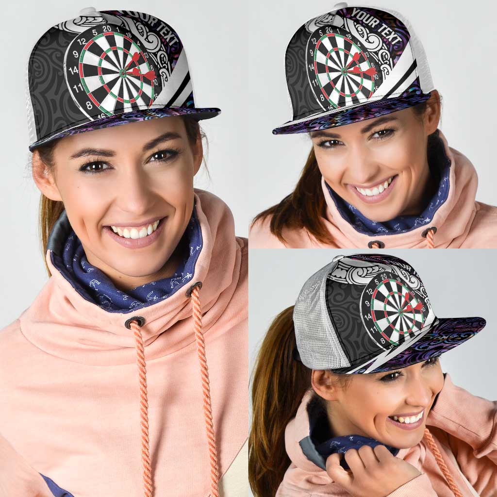 Personalized NZ Darts Mesh Trucker Cap Paua Shell Maori Koru Whakairo - Purple - Polynesian Pride