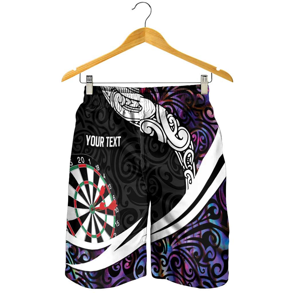Personalized NZ Darts Shorts for Men Paua Shell Maori Koru Whakairo - Purple - Polynesian Pride