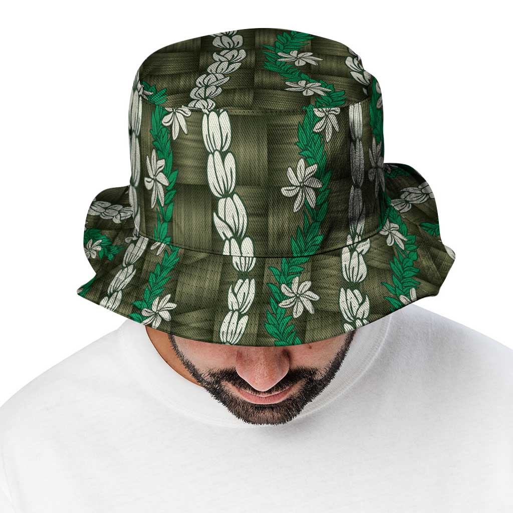 Pikake Maile Tiare Lei Bucket Hat Omaomao Lauhala Pattern