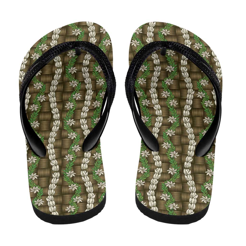 Pikake Maile Tiare Lei Flip Flops Natural Lauhala Pattern