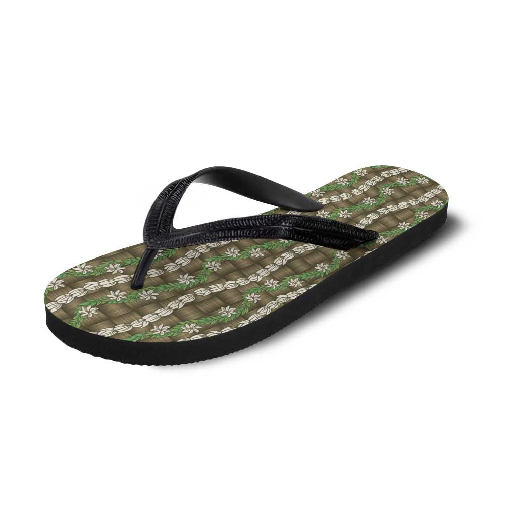 Pikake Maile Tiare Lei Flip Flops Natural Lauhala Pattern