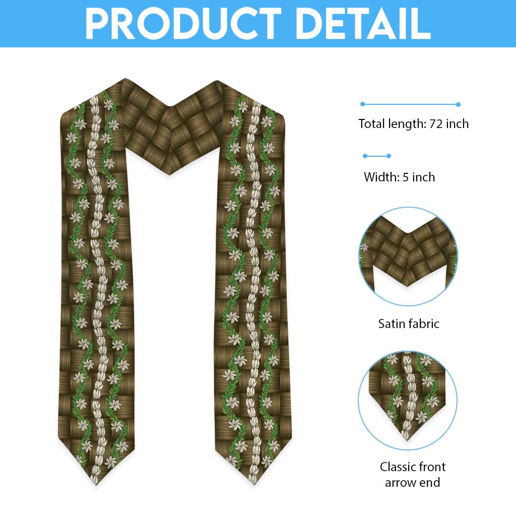 Pikake Maile Tiare Lei Graduation Stole Natural Lauhala Pattern