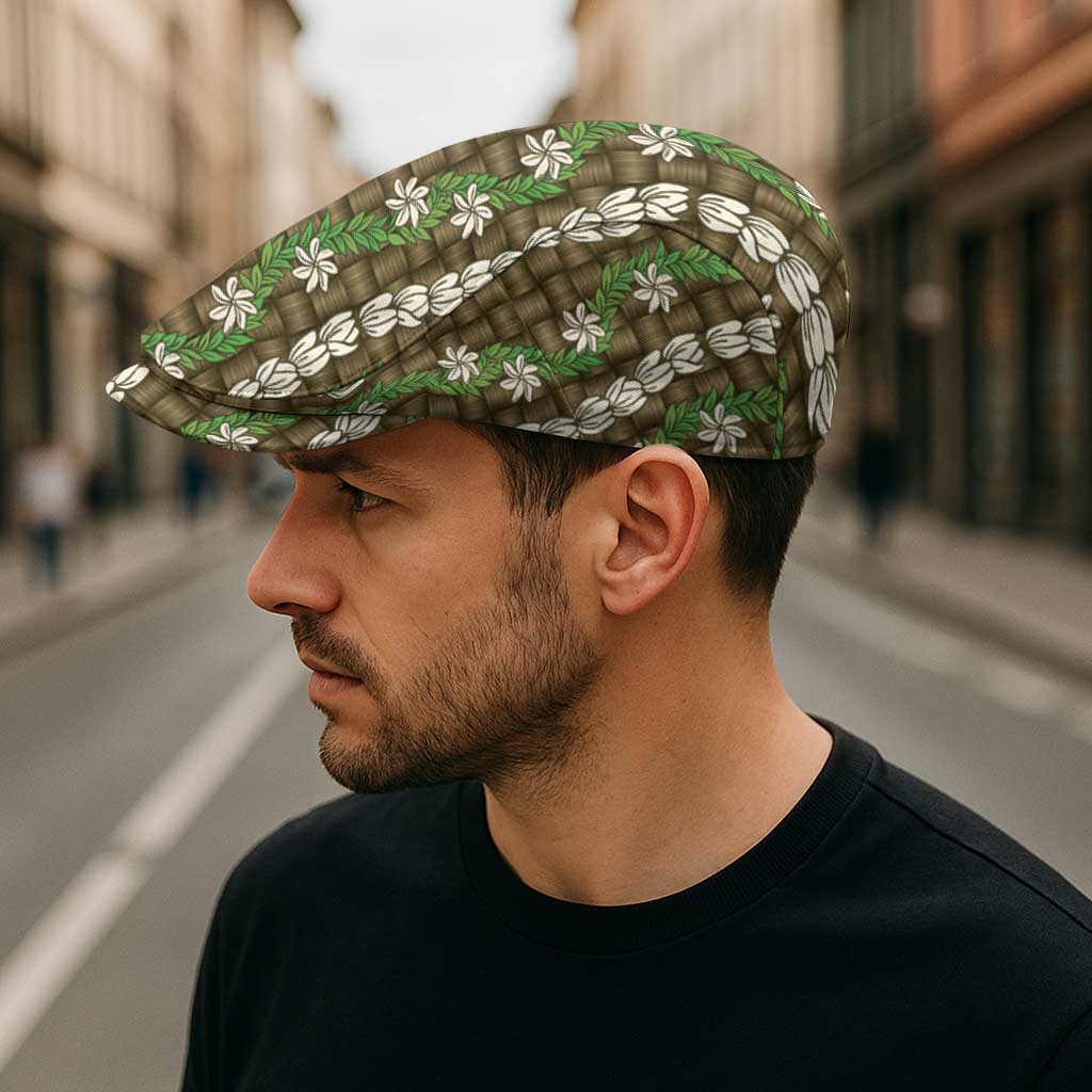 Pikake Maile Tiare Lei Jeff Hat Natural Lauhala Pattern