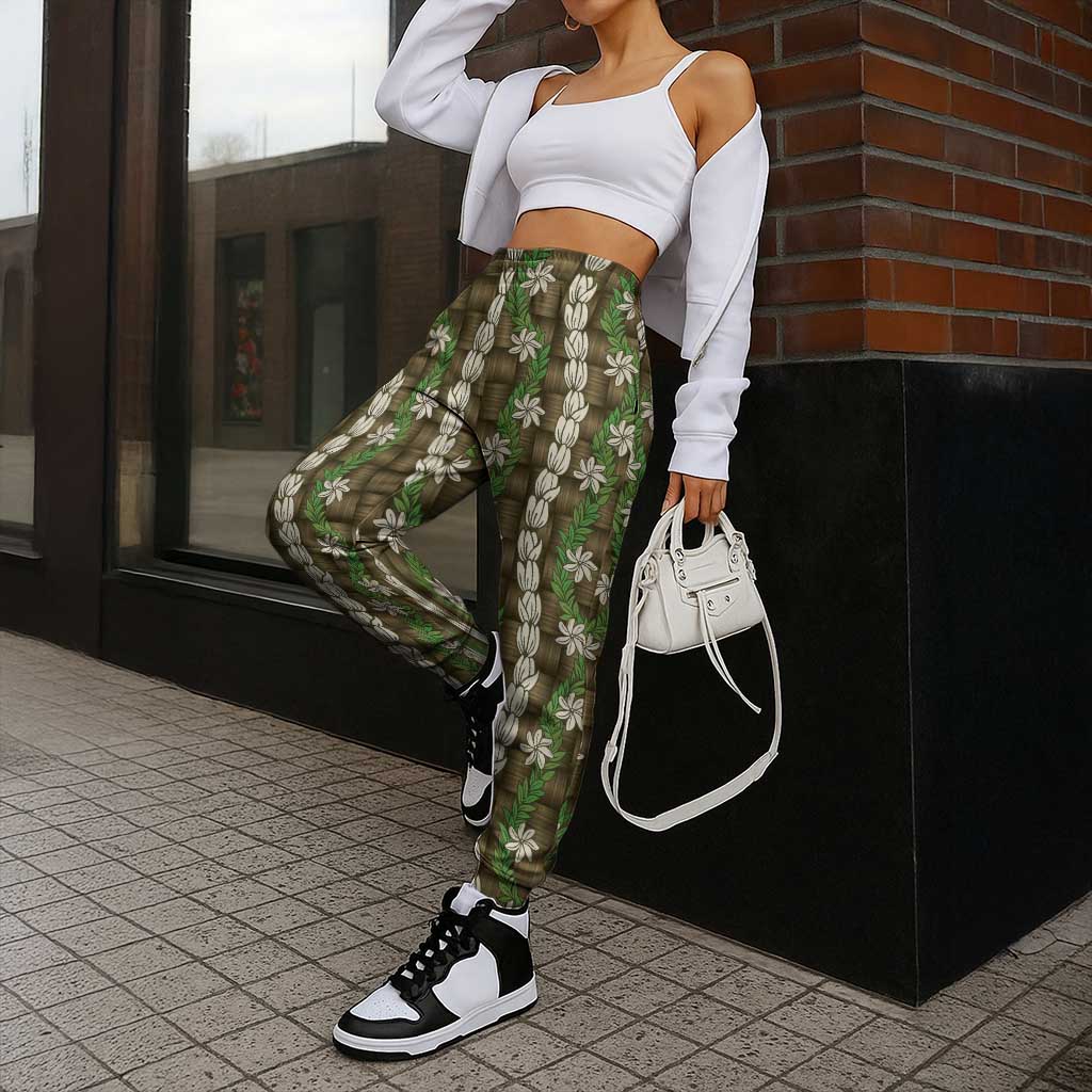Pikake Maile Tiare Lei Jogger Pants Natural Lauhala Pattern