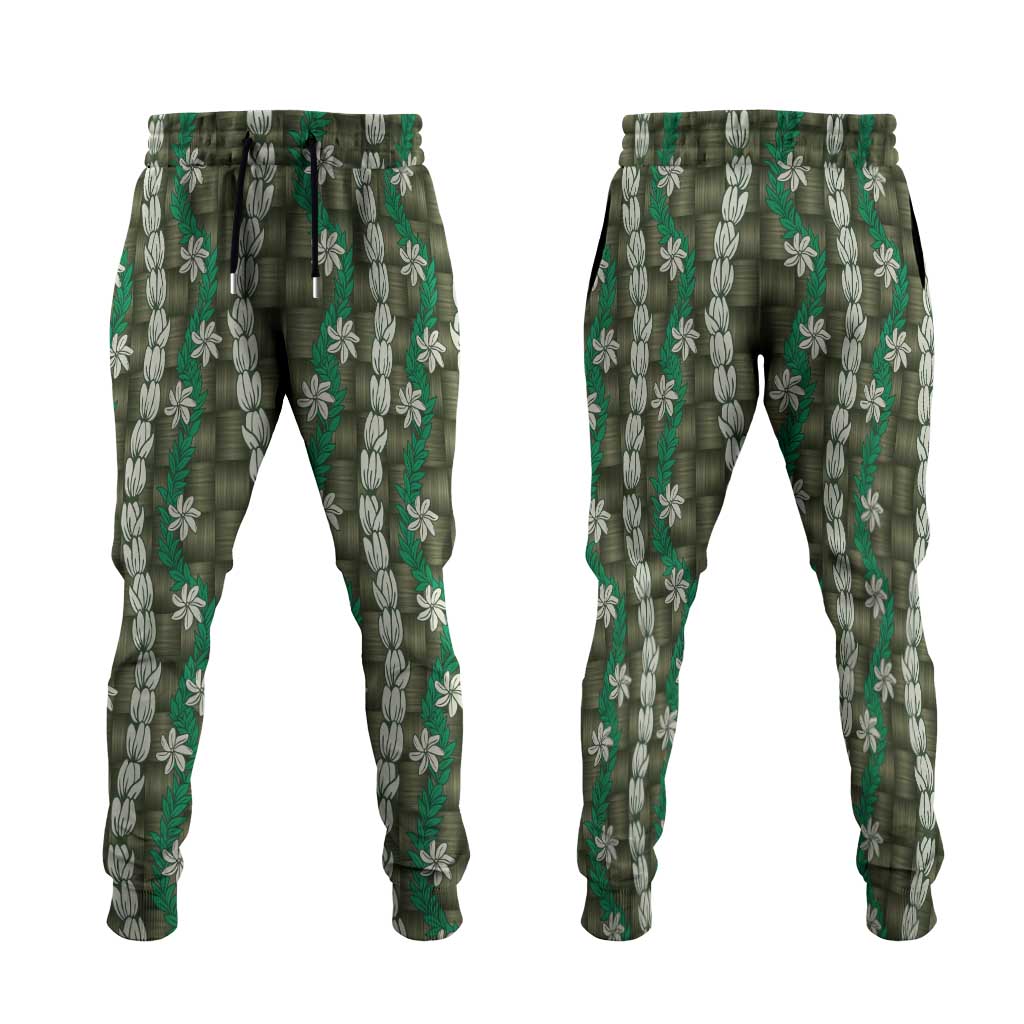 Pikake Maile Tiare Lei Jogger Pants Omaomao Lauhala Pattern