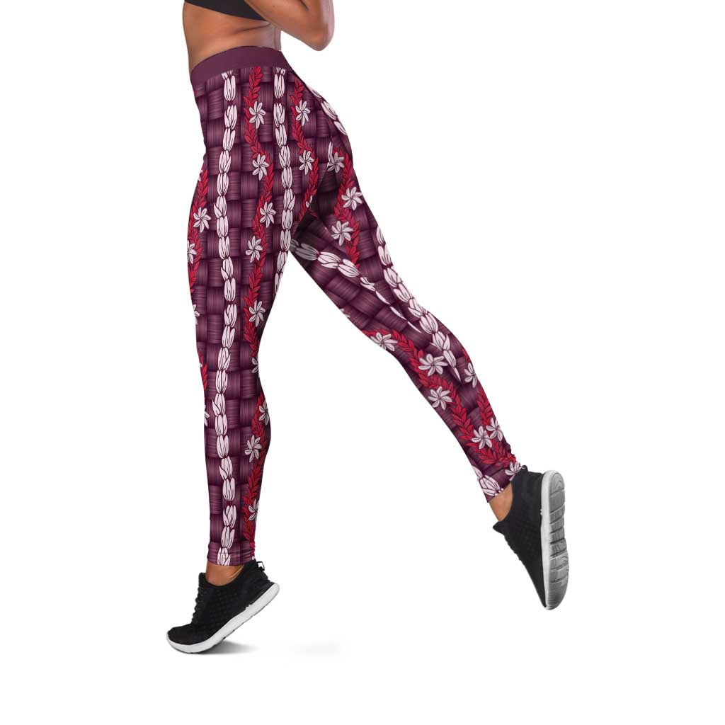 Pikake Maile Tiare Lei Leggings Akala Lauhala Pattern