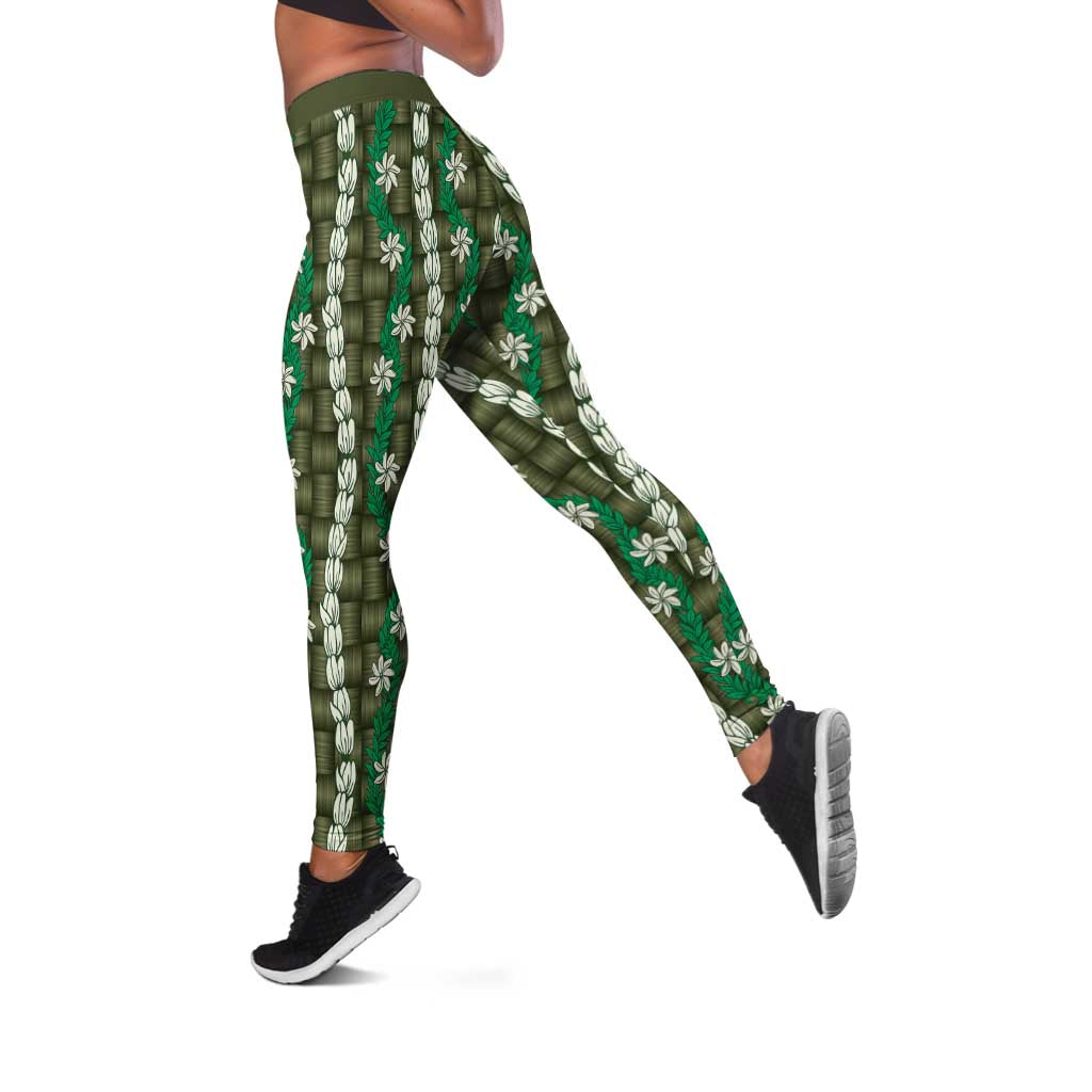 Pikake Maile Tiare Lei Leggings Omaomao Lauhala Pattern