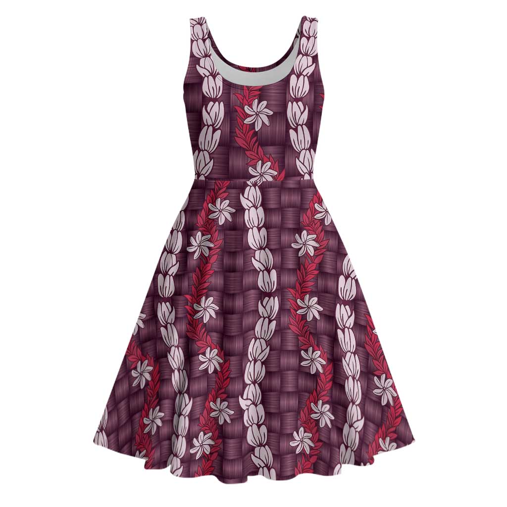 Pikake Maile Tiare Lei Midi Dress Akala Lauhala Pattern