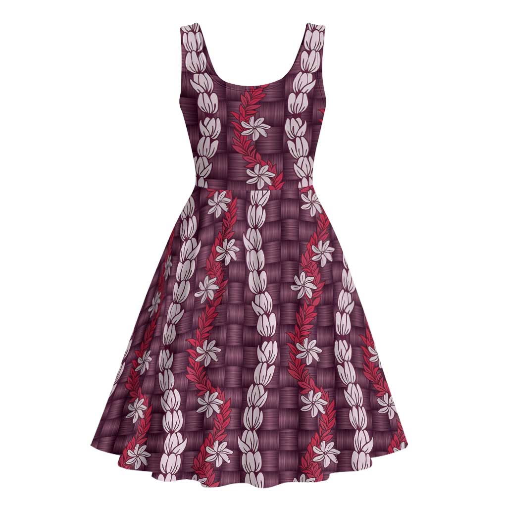 Pikake Maile Tiare Lei Midi Dress Akala Lauhala Pattern