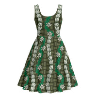 Pikake Maile Tiare Lei Midi Dress Omaomao Lauhala Pattern
