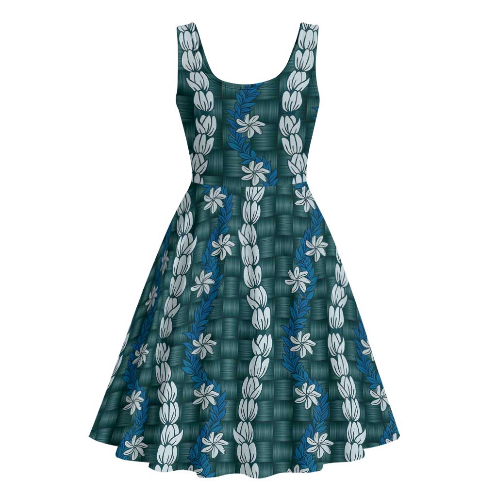 Pikake Maile Tiare Lei Midi Dress Polu Lauhala Pattern