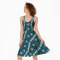 Pikake Maile Tiare Lei Midi Dress Polu Lauhala Pattern